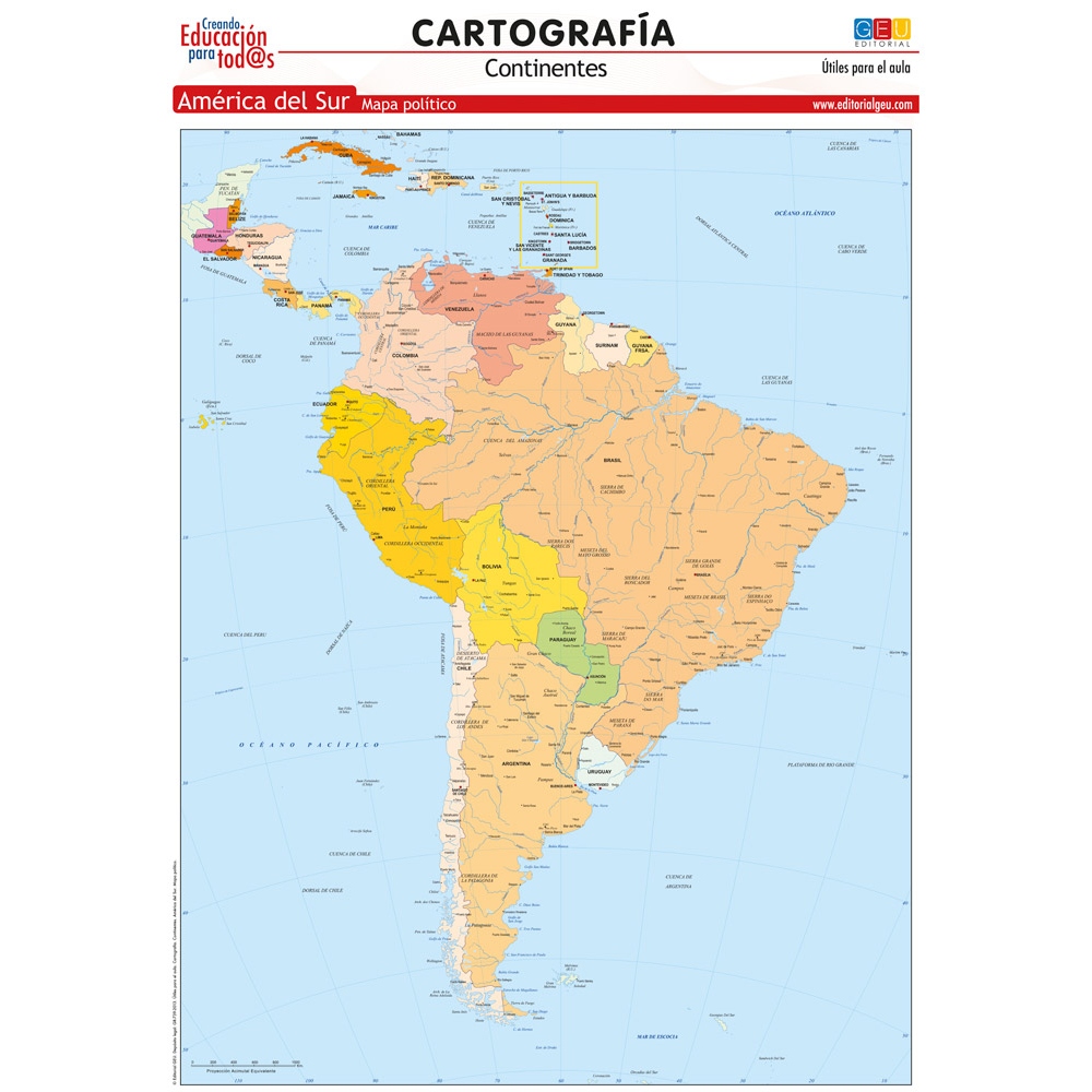 Mapa de América del Sur. Político